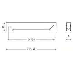 Puxador atual, asa barra rectangular Sofima 797, zamak niquelado mate, 2 furos distância 64, A.18 x L.9 x C.74 mm