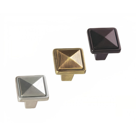 Puxador clássico, cogumelo quadrado pirâmide Sofima 094, zamak niquelado mate, 1 furo, L.27 x C.27 x A.28 mm