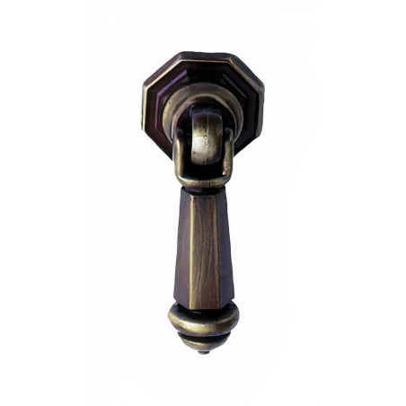Puxador rústico, espelho octogonal c/pingente SM 324, zamak latonado, C.50 x L.21 mm