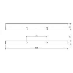 Puxador atual, barra rectangular Sofima 1236, zamak cromado mate, 2 furos distância 64, C.198 x L.10 x A.20 mm