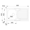 Lava louça RODI OKIO LINE 86, uma pia lateral com escorredor reversível, inox polido, encastrar, 860 x 500, MOD.450 mm