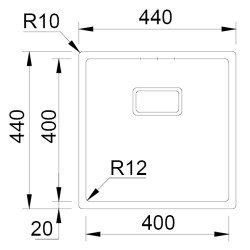 Lava louça RODI BOX LUX 45, uma pia sem escorredor, inox escovado, aplicação inferior (B), 490 x 440, MOD.600 mm