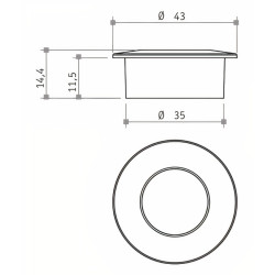 Puxador atual, concha redonda embutir Sofima 1215, zamak níquel escovado, Ø.43/35 x A.14,4/11,5 mm