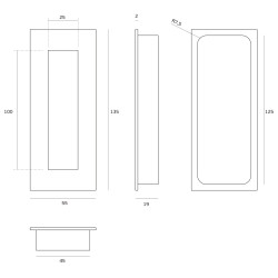 Puxador atual, concha rectangular embutir IN.16.412.TB, inox titanium black/preto, P.19 x L.55 x A.135 mm