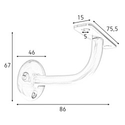 Suporte de corrimão liso redondo, latonado bronze, A.67 x P.86 mm