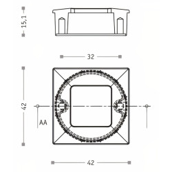 Puxador atual, concha quadrada embutir Sofima 1212, zamak níquel escovado, 2 furos distância 32, C.42 x L.42 x A.15,1 mm