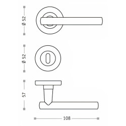 Puxador 2 espelhos redondos c/manete redonda Sofima 824, latão bronze, P.57 x L.108 x Ø.52 mm