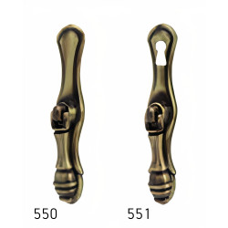 Puxador rústico, espelho c/pingente Sofima 551, zamak bronze, A.110 x L.20 mm (c/entrada de chave)