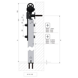 Kit p/porta de correr suspensa Saheco SF-RUSTICO 80/989.00, ferro preto fosco, suporta 80 kg, Ø.70 x C.2000 mm