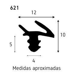 Perfil vedante/batente 621 p/portas de madeira, plástico branco, A.10 x L.12 mm