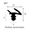 Perfil vedante/batente 621 p/portas de madeira, plástico branco, A.10 x L.12 mm