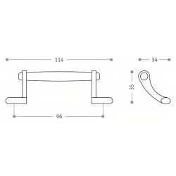 Puxador clássico, asa pega Sofima 701, zamak bronze, 2 furos distância 96, C.114 x A.35 x L.34 mm