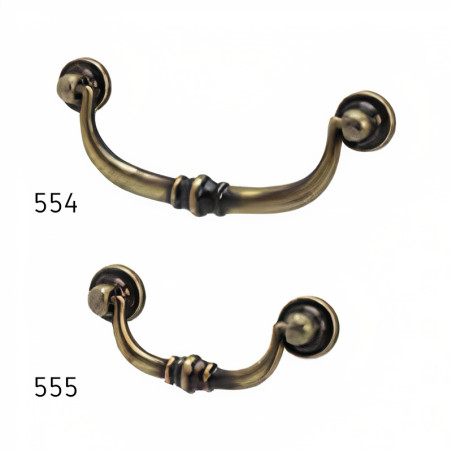 Puxador rústico, espelho redondo c/pingente asa Sofima 555, zamak bronze, 2 furos distância 64, C.82 x A.35 mm