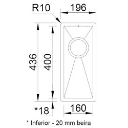 Lava louça RODI BOX LINE 16, uma pia sem escorredor, inox escovado, aplicação inferior, 196 x 436, MOD.250 mm