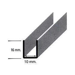 Perfil calha U 11595/1014, alumínio cromado mate, para porta de roupeiro com 10 mm