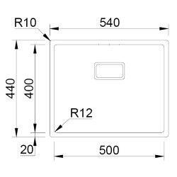 Lava louça RODI BOX LUX 50, uma pia sem escorredor, inox escovado, aplicação inferior (B), 540 x 440, MOD.600 mm