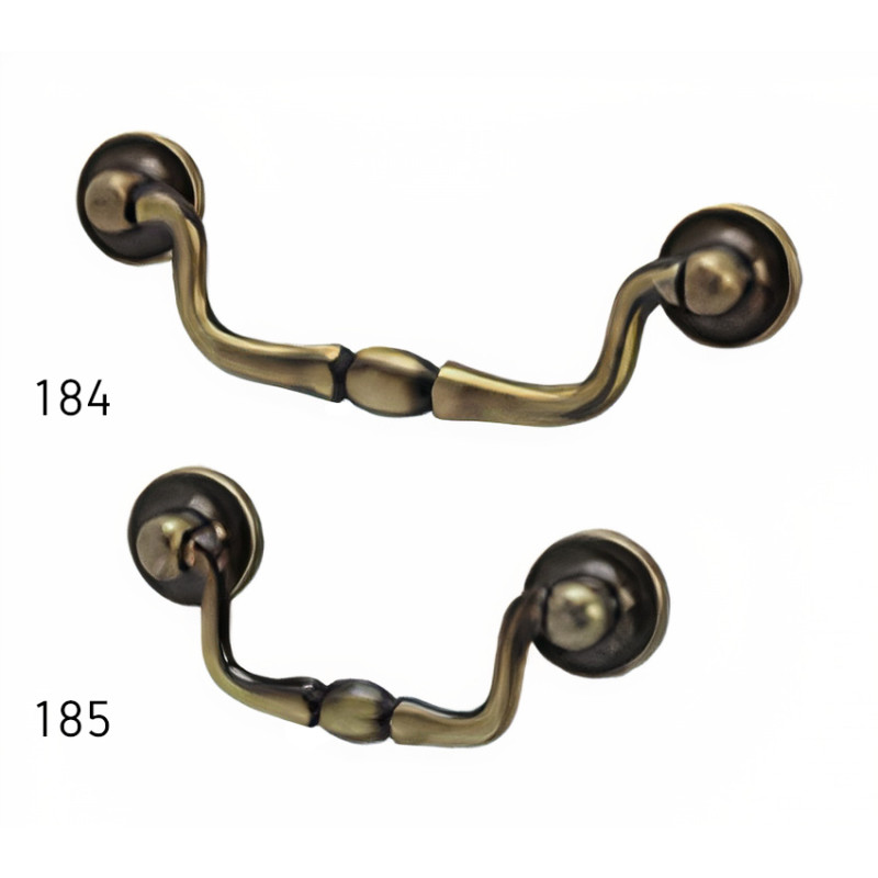 Puxador rústico, espelho redondo c/pingente asa Sofima 184, zamak bronze, C.118 x A.30 mm