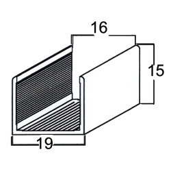 Perfil calha U 10962, alumínio revestido a folha de izombe sem verniz, para porta de roupeiro com 16 mm