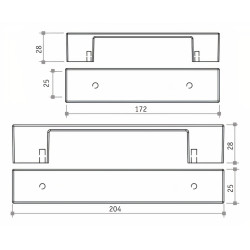 Puxador atual, asa barra rectangular Sofima 1222, zamak cromado mate, 2 furos distância 128, C.172 x L.25 x A.28 mm
