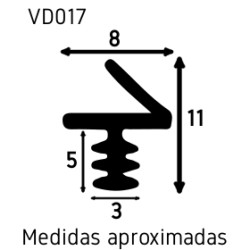 Perfil vedante/batente VD017.CB p/portas de madeira, plástico PVC cerejeira brasileira, A.11 x L.8 mm