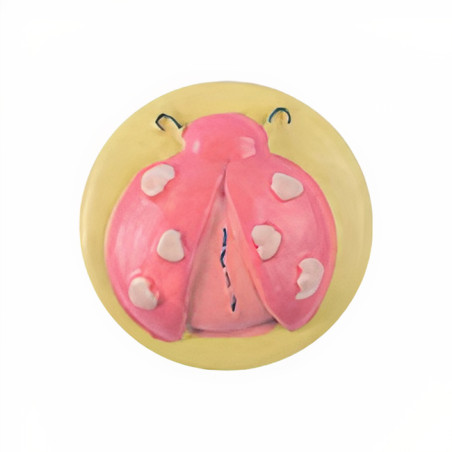 Puxador criança, redondo joaninha Nesu 357A2, porcelana amarelo/rosa, Ø.39 mm
