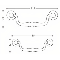 Puxador rústico, espelho redondo c/pingente asa Sofima 184, zamak bronze, C.118 x A.30 mm
