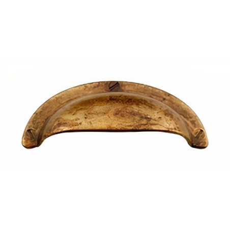 Puxador rústico, concha curva Nesu 2542C, zamak bronze envelhecido, 2 furos distância 32, C.78 x A.30 x P.17 mm