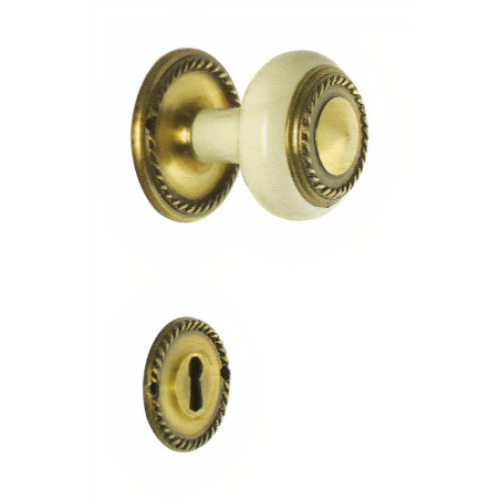 Puxador rústico, 2 espelhos redondos c/bola grande Sofima 453, zamak bronze, P.63 x Ø.60/44 mm (entrada de chave yale)