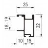 Perfil calha puxador Terra Top Line TR19-S85, p/porta de roupeiro E.18-19, alumínio prata mate, A.32 x L.25 x C.2600 mm