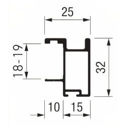 Perfil calha puxador Terra Top Line TR19-S85, p/porta de roupeiro E.18-19, alumínio branco chamonix, A.32 x L.25 x C.2600 mm