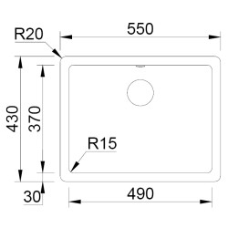 Lava louça RODI COMPOSITE 50 ALPINA, uma pia sem escorredor, compósito, aplicação superior ou inferior, 550 x 430, MOD.600 mm