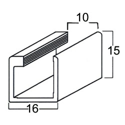 Perfil calha U 11595, alumínio revestido a folha de cerejeira, para porta de roupeiro com 10 mm