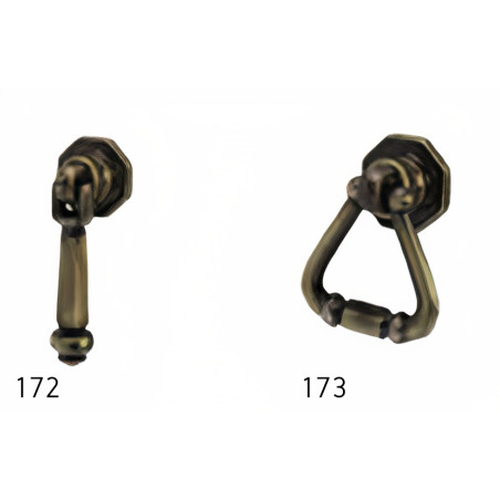 Puxador rústico, espelho octogonal c/pingente argola Sofima 173, zamak niquelado preto, A.40 x L.33 mm