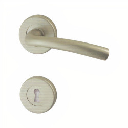 Puxador 2 espelhos redondos c/manete curva Sofima 823, latão bronze, P.65 x L.112 x Ø.52 mm (entrada de chave yale)