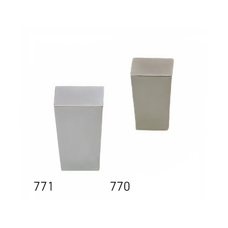 Puxador atual, quadrado rectangular Sofima 771, zamak cromado mate, 1 furo, E.12 x A.23,5 x 15,3 x 15,3 mm