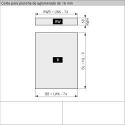 Lateral de gaveta com amortecedor GRASS DWD-XP H95 single set, silenciosa, extração total, suporta 40 kg, cinza, A.95 x C.500 mm