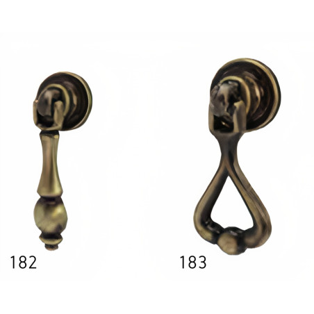 Puxador rústico, espelho redondo c/pingente Sofima 182, zamak bronze, A.65 x Ø.22 mm