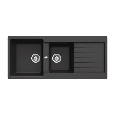 Lava louça RODI COMPOSITE 116 NERO, duas pias com escorredor reversível, compósito, encastrar, 1160 x 500, MOD.800 mm