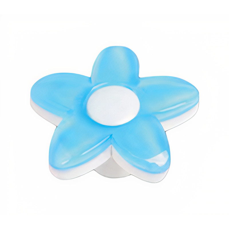 Puxador criança, flor Nesu 652AZ, metacrilato branco/azul, 1 furo, Ø.38 mm