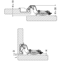 Dobradiça curva 17 com clic DANCO F50069/97C44, braço em aço niquelado, copo Ø.35 furação 52 buchas 10 mm, abertura 110º