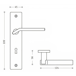Puxador espelho alto rectangular c/manete rectangular Sofima 431, zamak bronze, P.56 x L.45/124 x A.220 mm (entr. de chave yall)