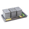 Balde lixo p/gavetão cozinha Gollinucci 946, plástico cinza, 2 x 14 + 2 x 6,5 lts, L.868-940 x P.415-490 x A.250, MOD.1000 mm