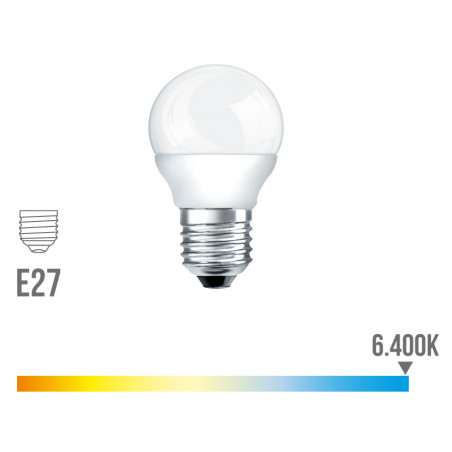Lâmpada esférica/bola LED luz fria 98700, Ø.4,5 x 8 cm, E27, 200º, CE.A+ 220/240V 6W 500LM 6400K