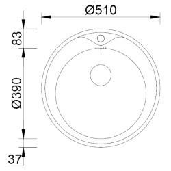 Lava louça RODI PIO REDONDO, uma pia sem escorredor, inox polido, encastrar, Ø.510, MOD.600 mm