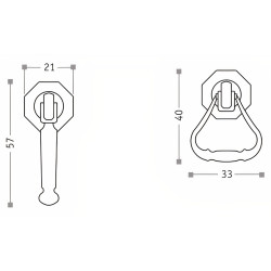 Puxador rústico, espelho octogonal c/pingente argola Sofima 173, zamak niquelado preto, A.40 x L.33 mm