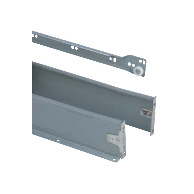 Corrediça com lenço metálico de gaveta EMBAY 400/120, self close, cinza, C.400 x A.120 mm