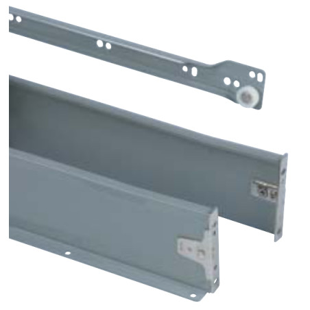 Corrediça com lenço metálico de gaveta EMBAY 400/120, self close, cinza, C.400 x A.120 mm