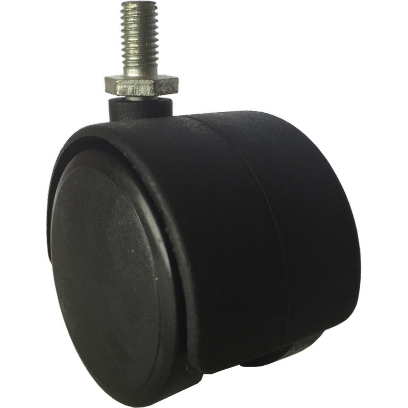 Rodízio giratório com perno rosca M8, roda Ø.50 dupla, sem travão, preto, A.76 mm