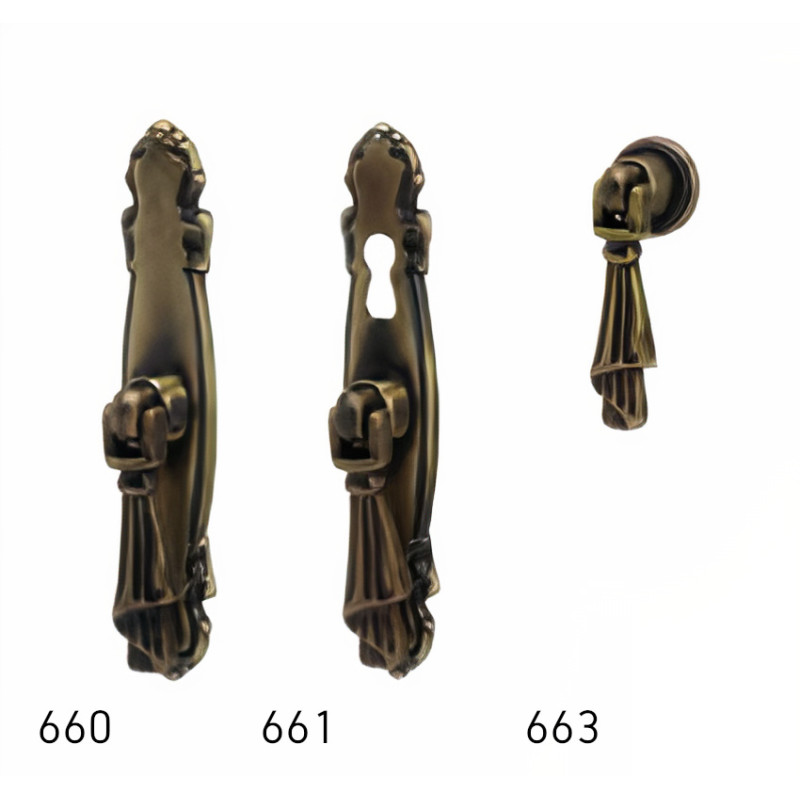 Puxador rústico, espelho c/pingente Sofima 661, zamak bronze, A.105 x L.20 mm (c/entrada de chave)