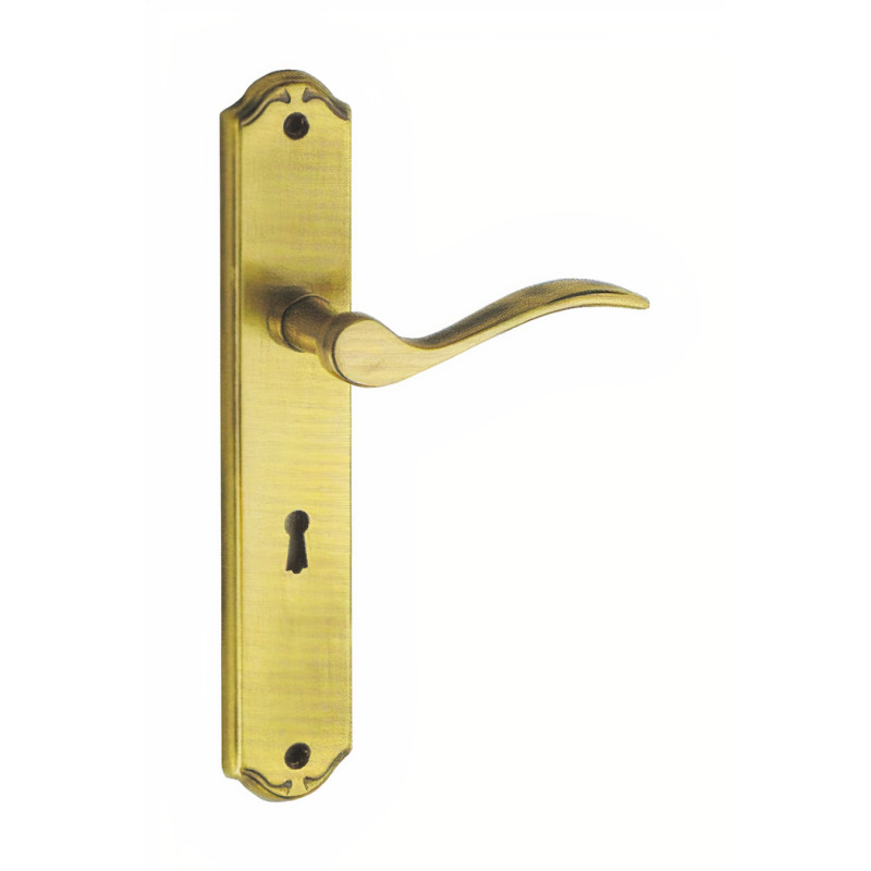 Puxador rústico, espelho alto rectangular c/manete curva Sofima 811, latão bronze, P.60 x L.44/111 x A.244 mm (ent. ch. yale)